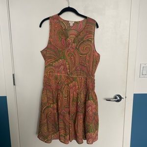 jcrew paisley dress v neck cinched waist